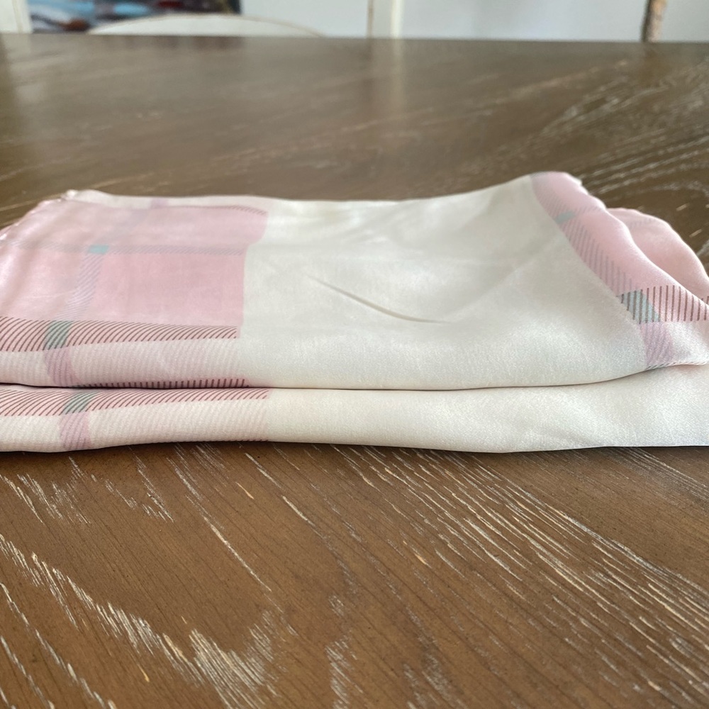 Authentic Burberry Pink Black Nova Check Plaid Print Silk Scarf - Picture 10 of 11